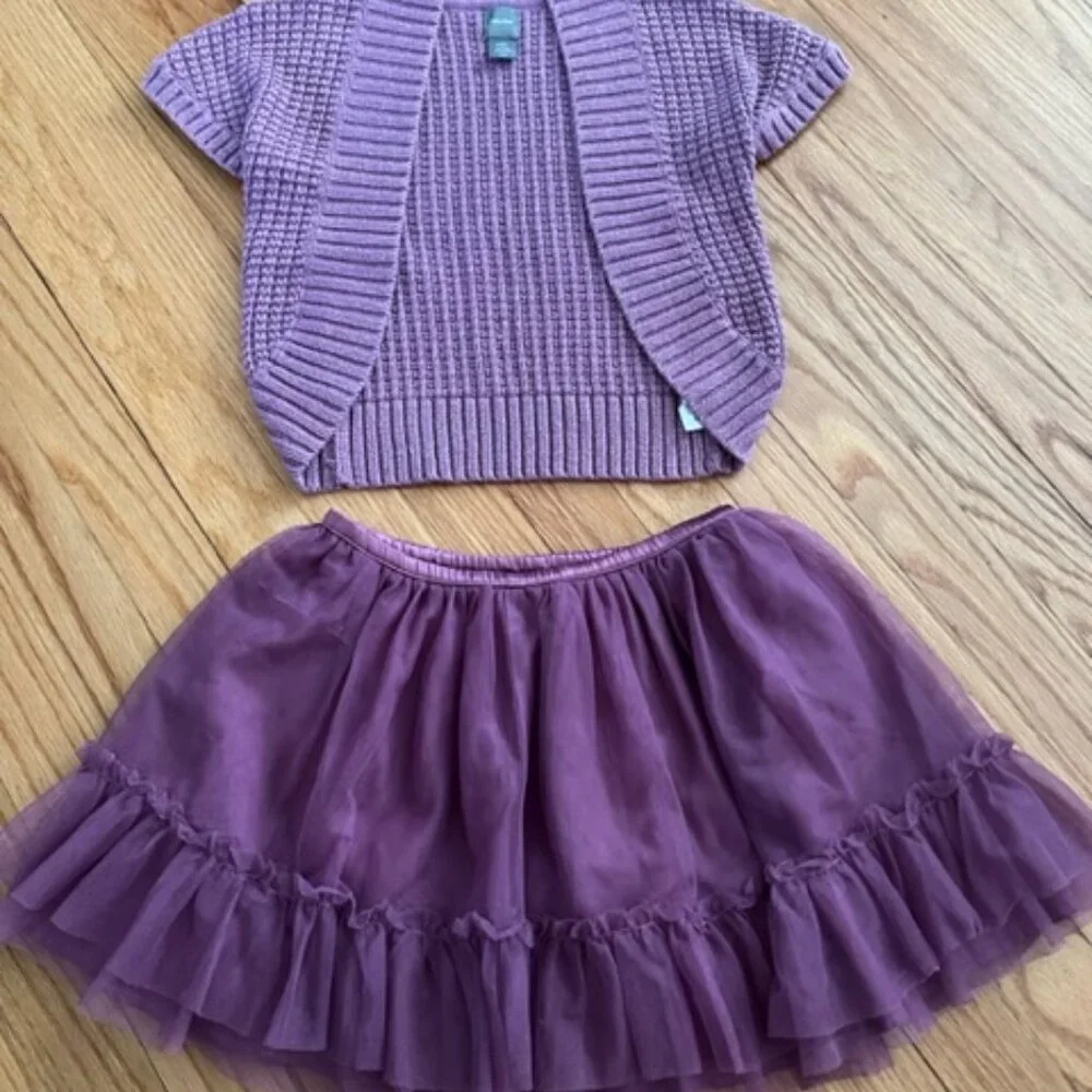 GAP KIDS lavender sparkle cardigan + tulle ruffle skirt, 5T